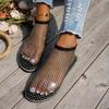 Fashion Women's New Round Toe Luxury  Flat Bottom Hollow Short Boots Water Diamond Sexy Flat Bottom Banquet Sandals