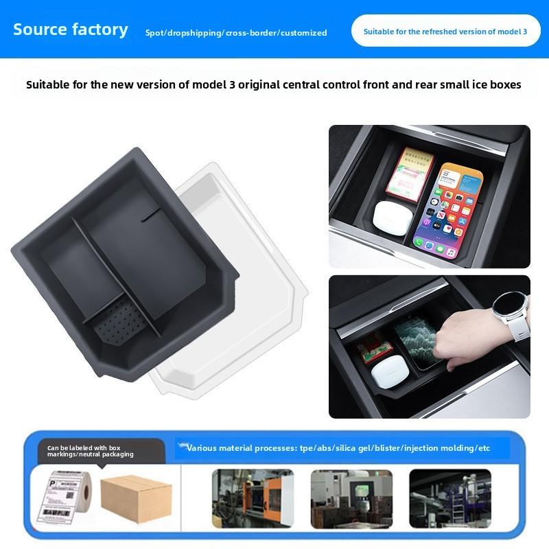 Car Sticker For Tesla Model 3 Highland Model Y Central Control Armrest Box Silicone Storage Front and Rear Storage Small Ice Box