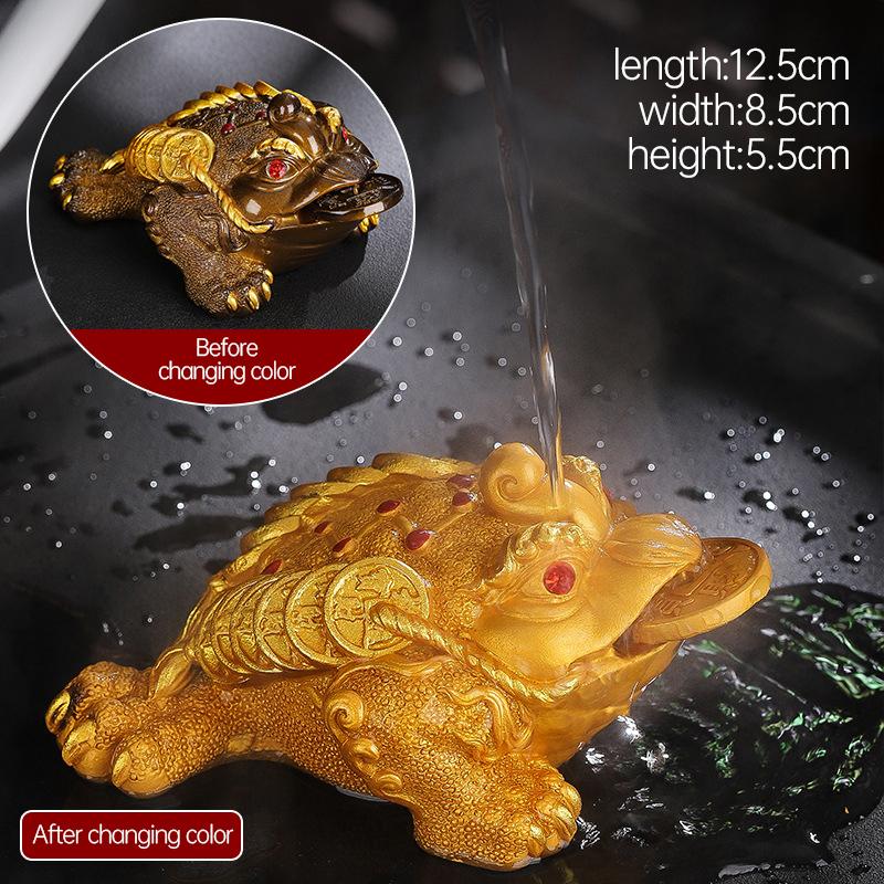 1Pc Chinese Resin Discolored Tea Pet Lucky Cute Golden Toad Ornaments Desktop Handmade Crafts Home Tea Set Decoration Gifts