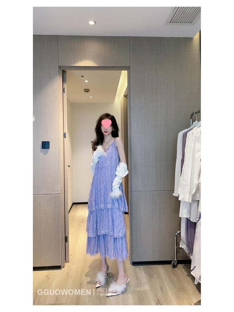 Women's French Purple Petite Camisole Dress – Summer Beach Vacation Long Dress