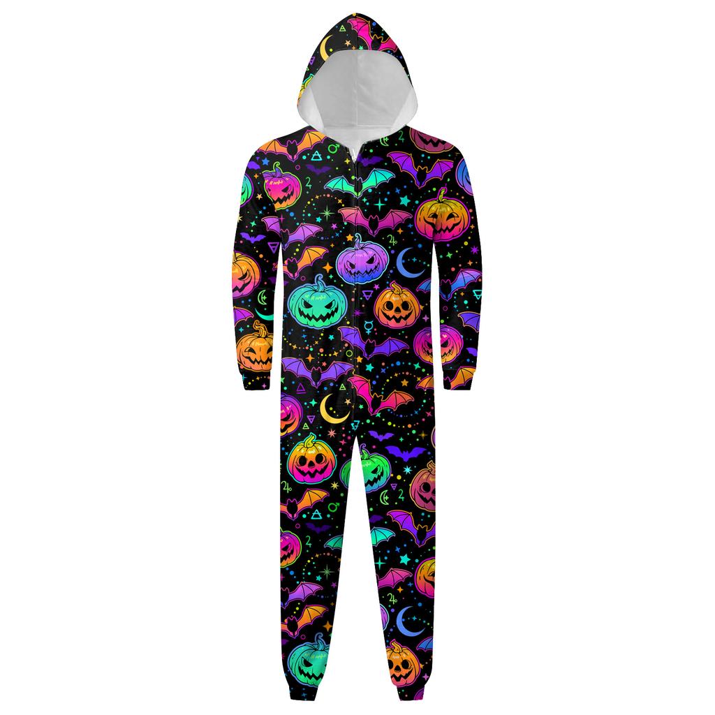 Halloween Printed Family Matching Hooded Long Sleeved Zippered Hooded Jumpsuit Set