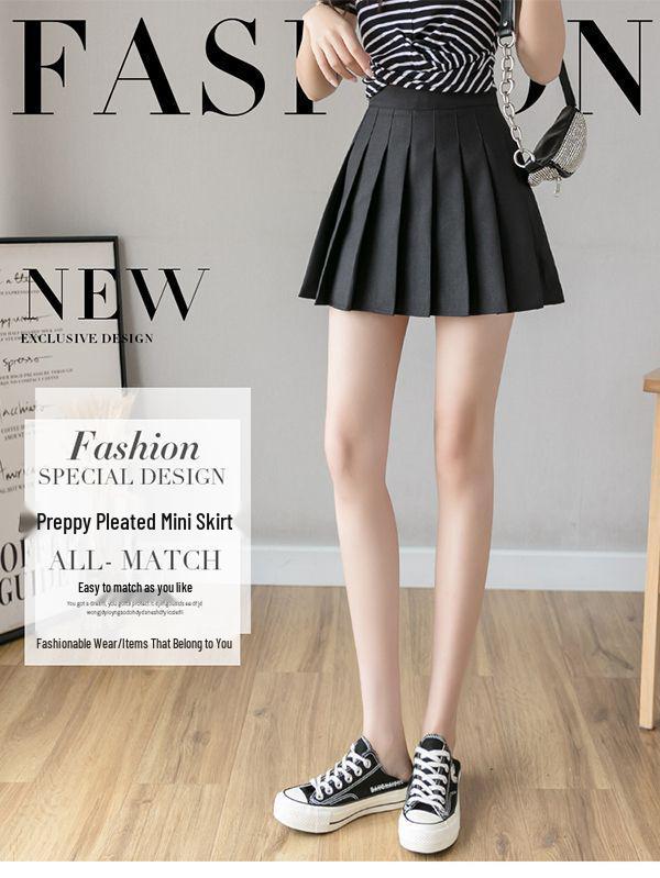 Japanese College Style High Waist Pleated A-Line Skirt - Anti-Exposure, Slimming Summer Short Skirt for Students