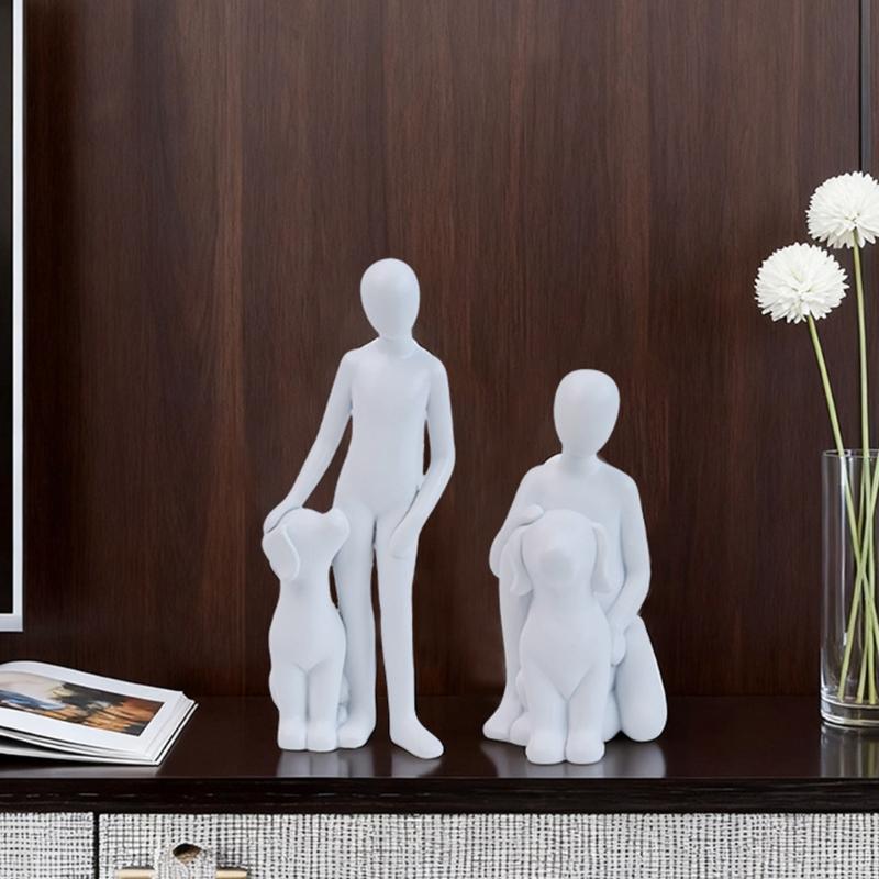 Resin Figurine Man and Dog Sculpture Collectible Ornament Gift for Dog Lover Living Room Bedroom Desktop Shelf Display