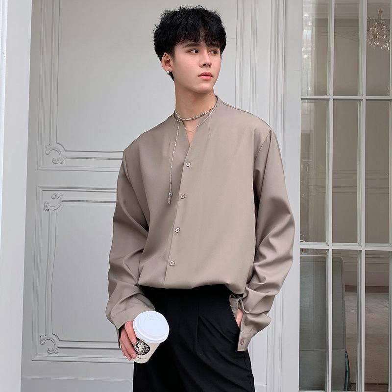 Men's Trendy Autumn Ice Silk Long Sleeve Shirt – Korean Style