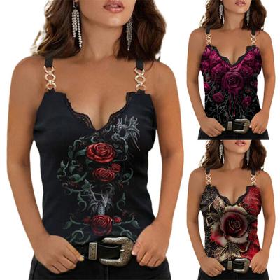 Sommer V-ausschnitt Rose Ärmellose Weste Damen Lose T-shirt Frauen Top Plus Größe Sexy Weste Top