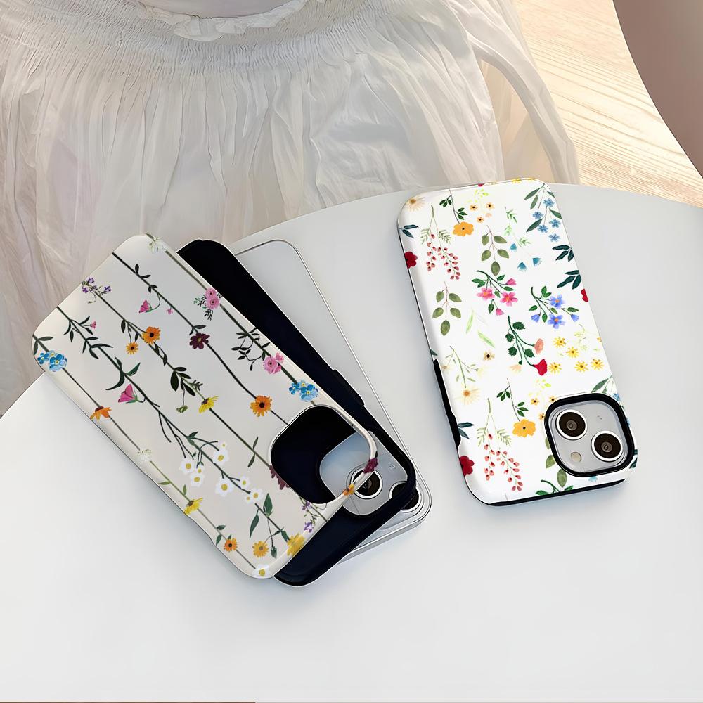 Foreign trade hot-selling fresh hand-painted wildflower mobile phone case iPhone17 two-in-one film case 15pm magnetic apple case