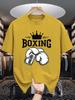 Unisex Crew Neck Short Sleeve Tee Boxing Crown Gloves Graphic Print Soft Cotton Loose Summer Casual Male Daily Streetwear Basic Top