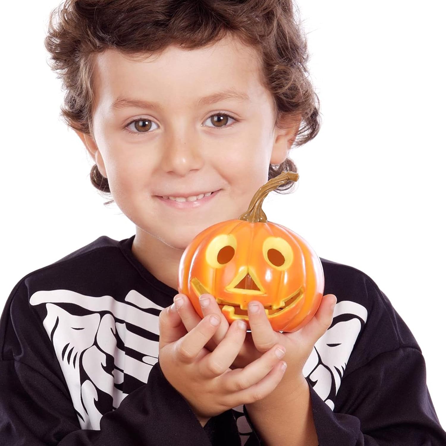 TOYANDONA 48pcs Fake Pumpkin Stems DIY Handle Harvest Halloween Supplies Jack O Lantern Ornament Plastic Heads Tabletop Decoration Centerpiece (Mixed