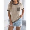 2026 Spring/Summer Casual Color-Block Striped Pocket Short-Sleeve Women's Versatile Knit Sweater