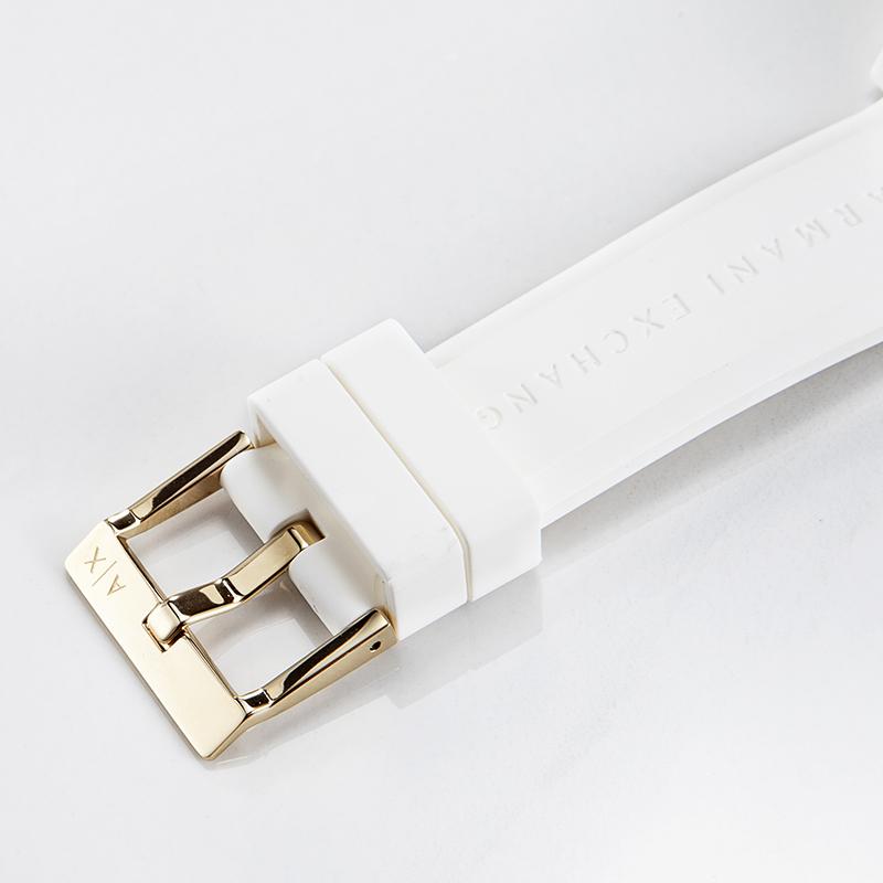 Armani Exchange AE Armbanduhr Quarzwerk Silikonarmband Weißes Zifferblatt Damenuhr AX7126