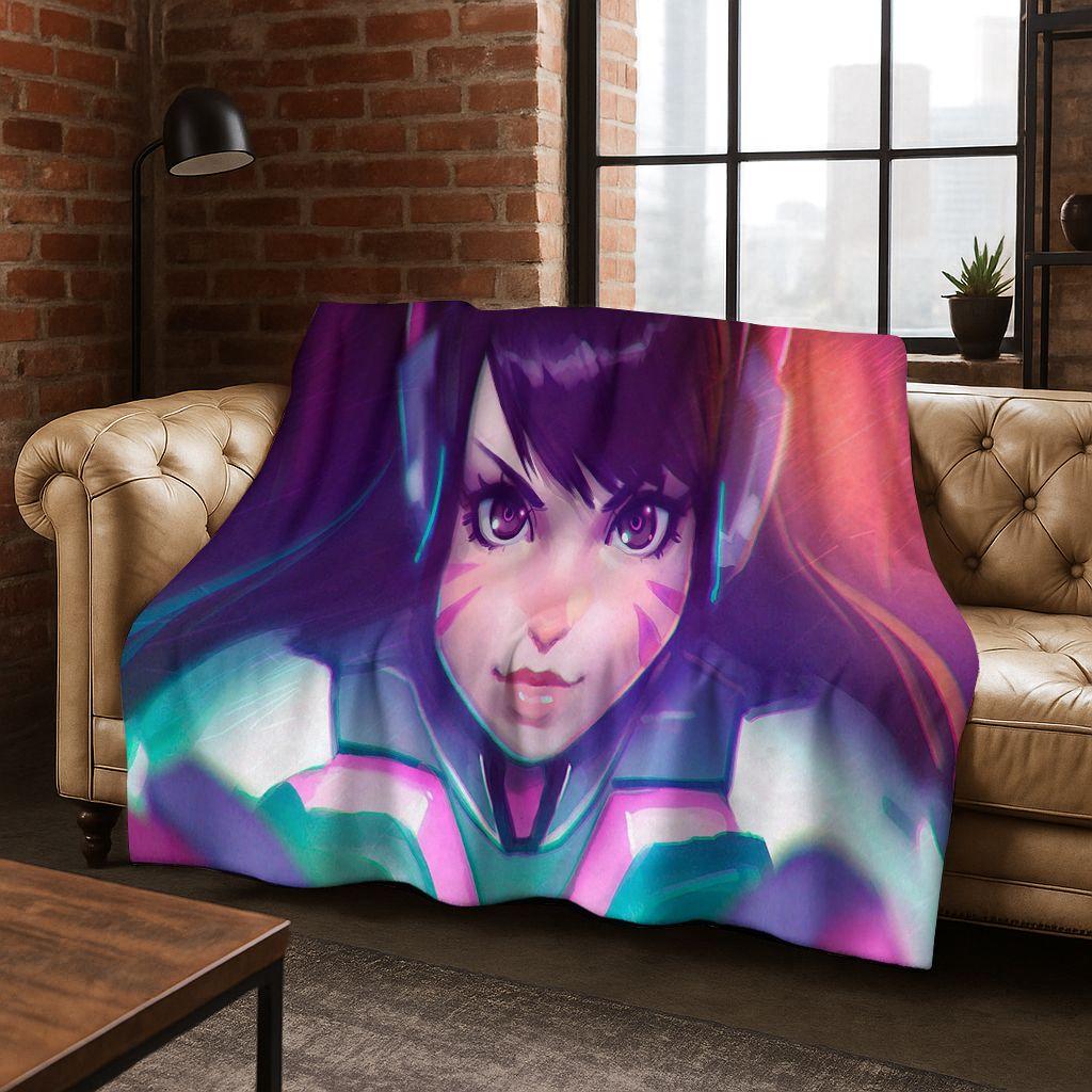 Game OW Overwatch D.VA Mei Reaper Cartoon 3D Flannel Blanket,Cozy Soft Throw Blanket for Home Bedroom Bed Sofa Picnic Cover Gift