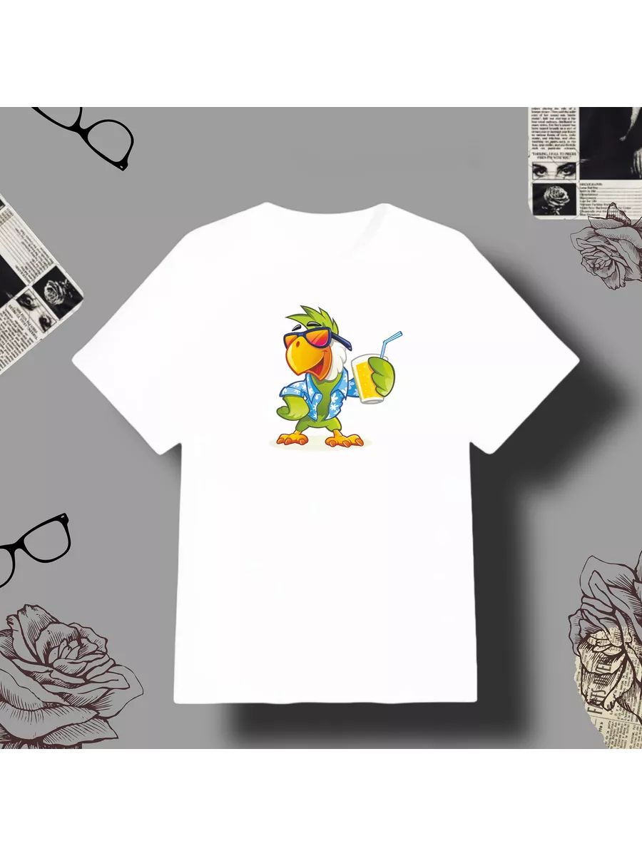 Parrot in glasses summer T-shirt M