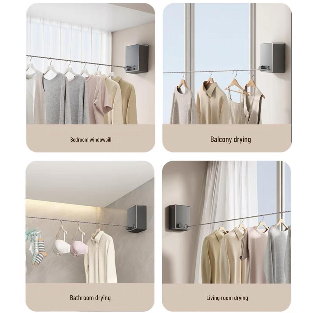 Gun Gray Retractable Invisible Clothesline for Indoor, No-Punch Installation; Ideal for Bathroom or Balcony.