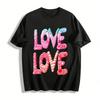 Gradient LOVE Oil Painting Print Couple Casual Short Sleeve T-Shirt Pure Cotton T-shirt