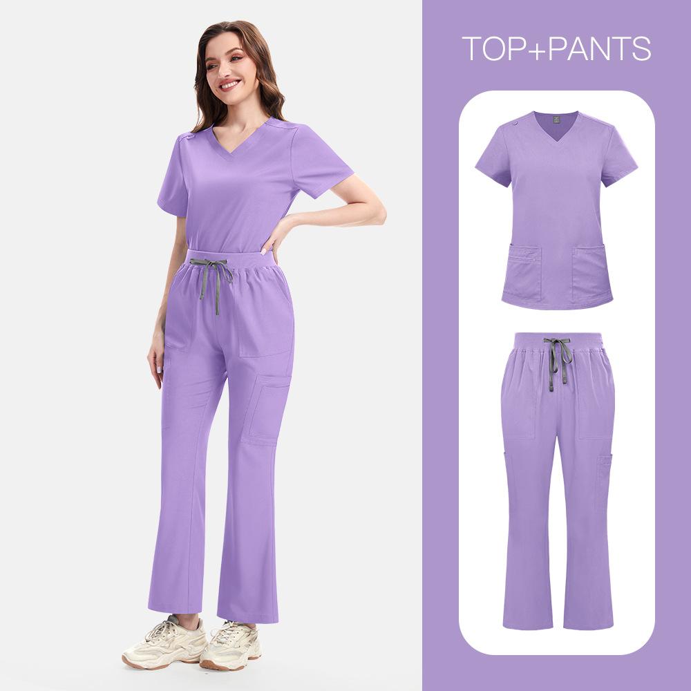 Men'S And Women'S Large-Size Hospital Short-Sleeved Doctor'S Nurse'S Uniform Cotton V-Neck Technician'S Overalls Clinic Beauty Salon Set Export