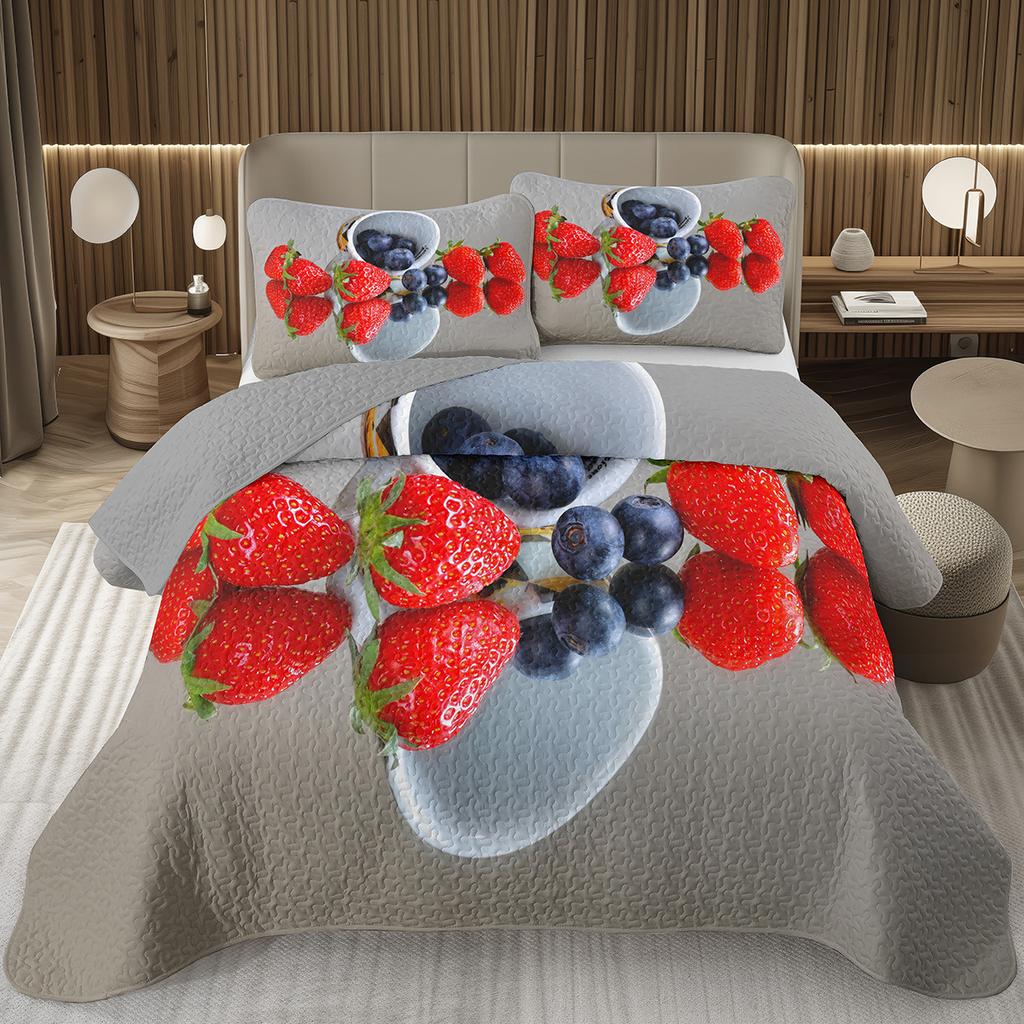 Blueberry Bedspread King Twin Size,Hawaii Summer Tropical Fruit Coverlet Set For Boys Girls Room Decor, Reversible Bedding Quilt