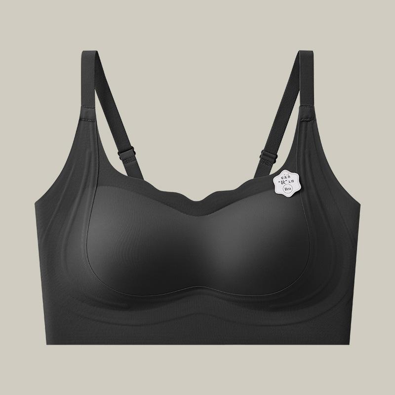 Skin Tone Seamless Wireless Bra with Adjustable Thin Straps and Scalloped Neckline onesize чёрный