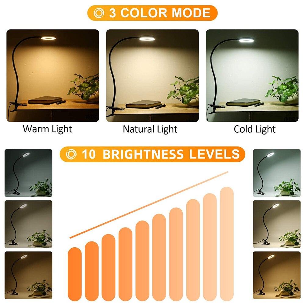 48 LEDs Desk Lamp Clip USB Book Light Bedside 360° Flexible Eye Protection Gooseneck Reading Light Brightness Adjustable 3 Leve