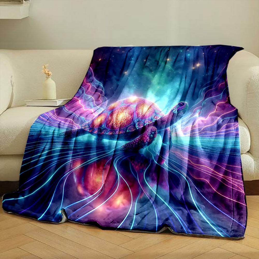 Cosmic Turtle in Neon Wonderland print blanket soft and cozy perfect for the living room bed sofa or a nap,gift