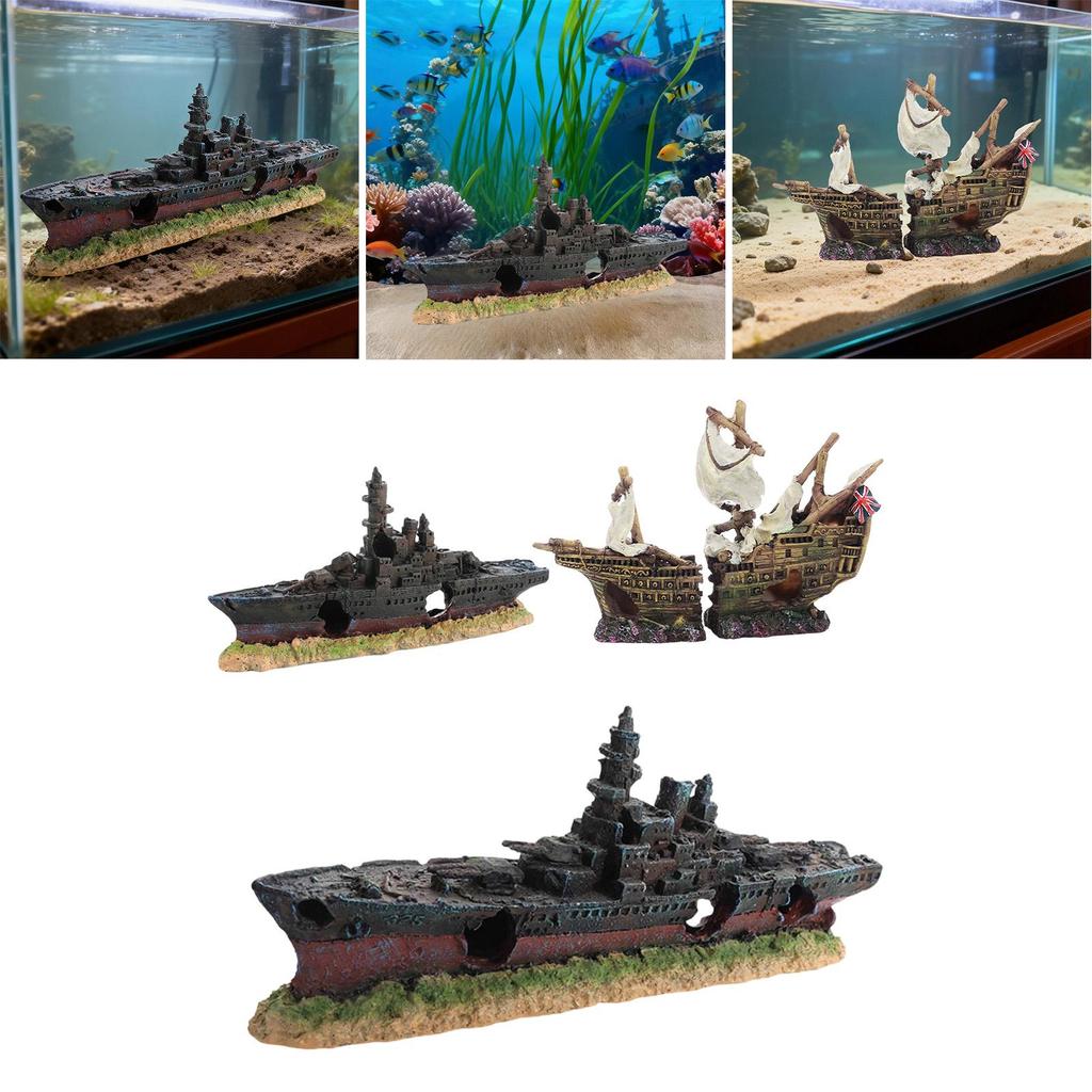 Resin Aquarium Hideout Sunken Ship Playground Ornament for Freshwater Saltwater Tanks and Reptile Habitat
