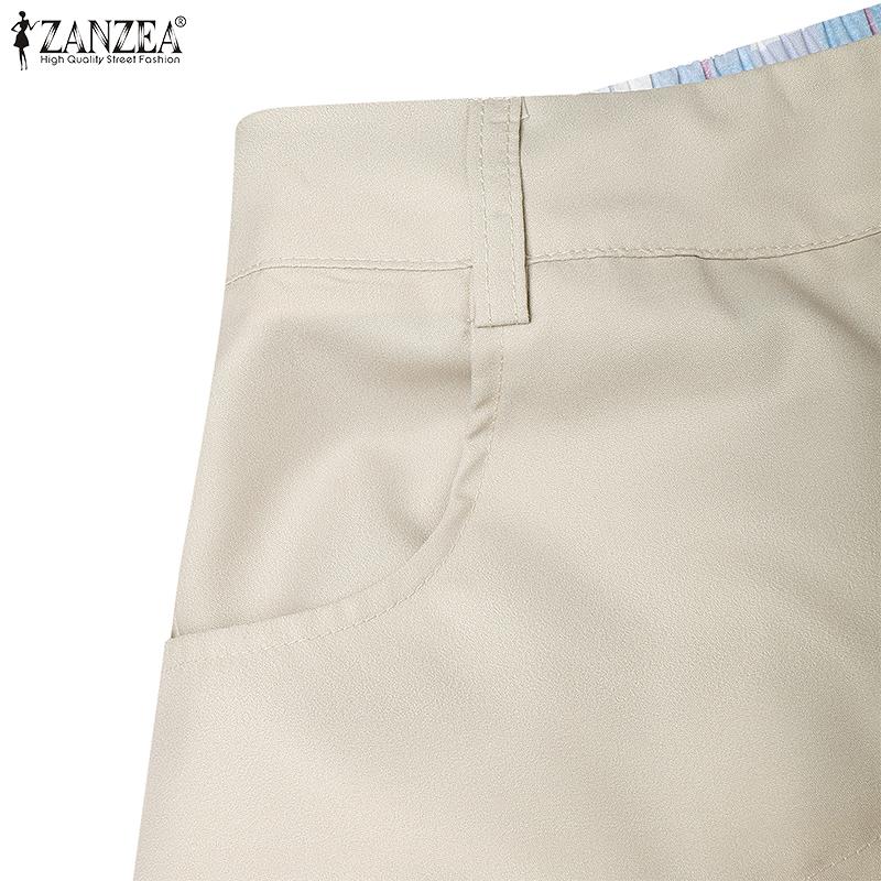 ZANZEA Women Casual Print Patchwork Loose Straight Trousers