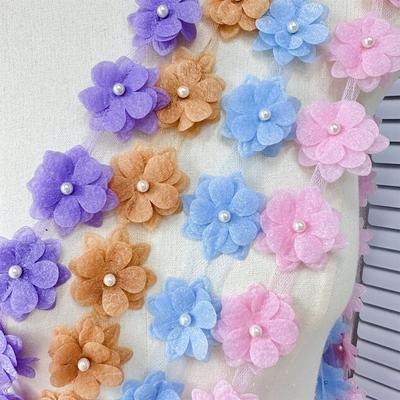 Ricamo a Filo Eugen Fiore a Doppio Strato Tridimensionale Perlina Fatta a Mano Adesivo in Tessuto Fai da Te Abbigliamento Accessori in Pizzo per Matrimonio