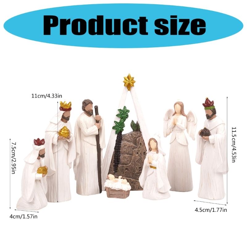 Christmas Nativity Figurines Resins Nativity Scene Statue with Stable Holy Family Statue Table Centerpieces Home Decors