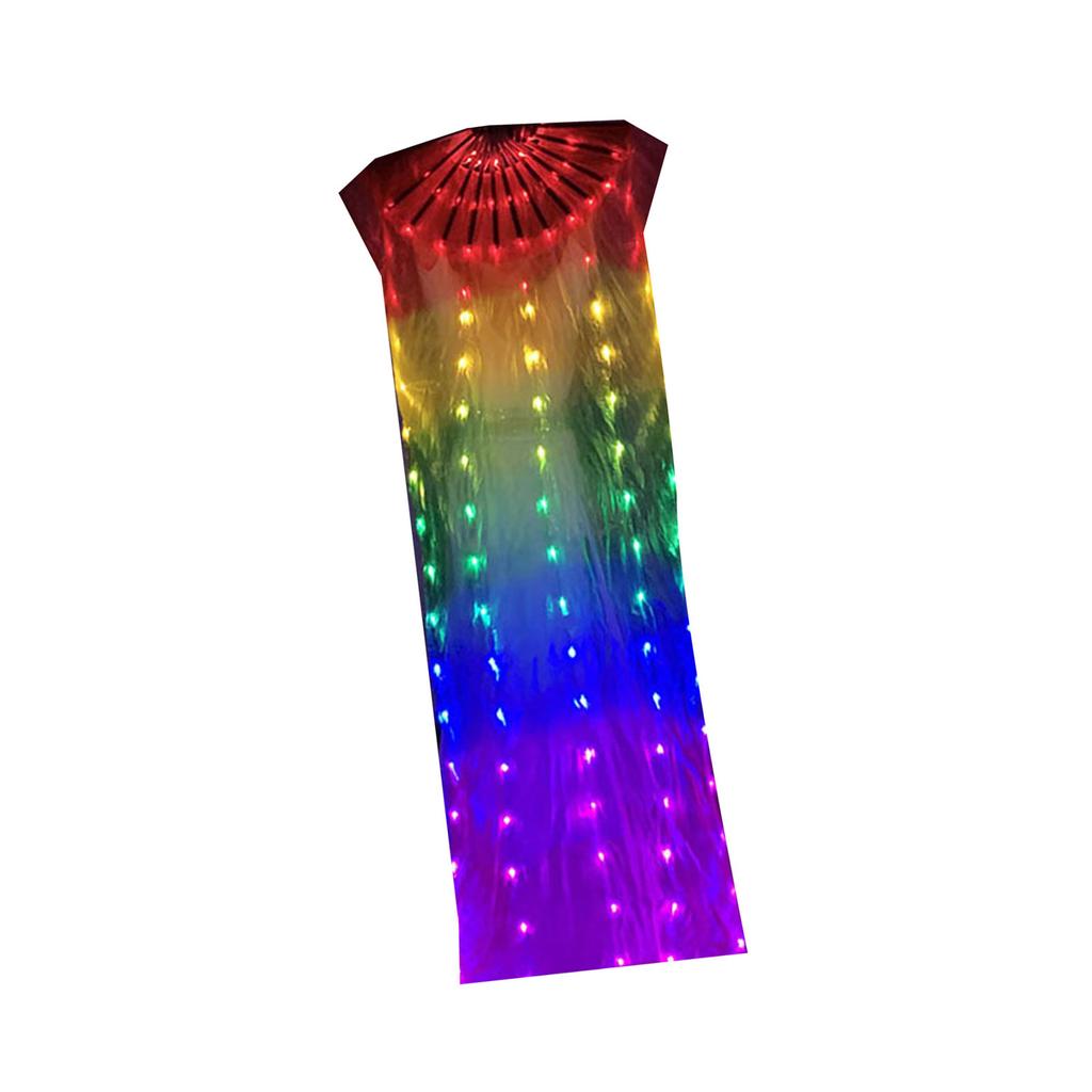 LED-beleuchteter Seiden-Bauchtanz-Fächer, Regenbogenfarben, bunt, langer, faltbarer Fächerschleier für Bühnenauftritte und Partys im Freien