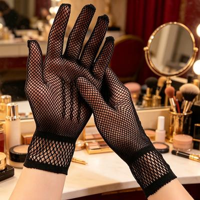 Damen Mode Rüschen Spitze Fahrhandschuhe Dünn Netz UV-beständig Atmungsaktiv Sonnenschutzhandschuhe Schwarz Weiß