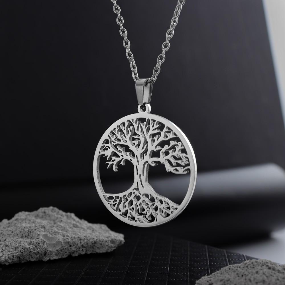 New Model Hollowed-out Life Tree Stainless Steel Women's Versatile Necklace with Titanium Steel Pendant Accessory