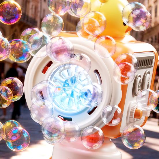 Macchina Sparabolle Elettrica a Forma di Proiettore, Soffiatore Automatico Ricaricabile con Luci Colorate, Bacchetta Doppia Modalità per Feste di Bambini
