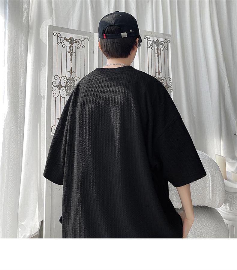 Heavyweight Men's Short-Sleeve T-shirt, Japanese Trendy Loose Fit, Casual Pure Color Three-Quarter Sleeve Tee