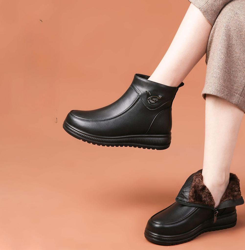 Mode Winter Damen Elegant Komfort Weiche Sohle Leder Stiefeletten Dick Plüsch Warm Schnee Mutter Wasserdicht Rutschfeste Stiefel