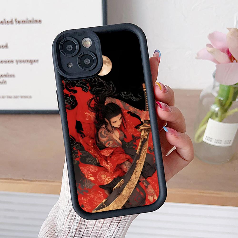 

Hannya Girl Samurai Phone Case for iPhone 17 16 15 14 13 12 11 Air Pro Max Plus Black Soft TPU Shockproof Cover iPhone 11