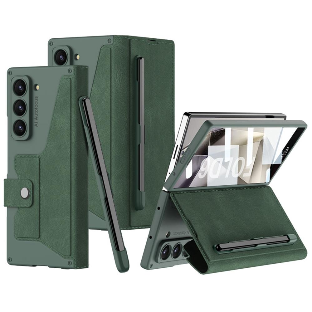 GKK For Samsung Galaxy Z Fold6 5G Kickstand Case Pencil Slot PC+PU Phone Cover with Screen Film