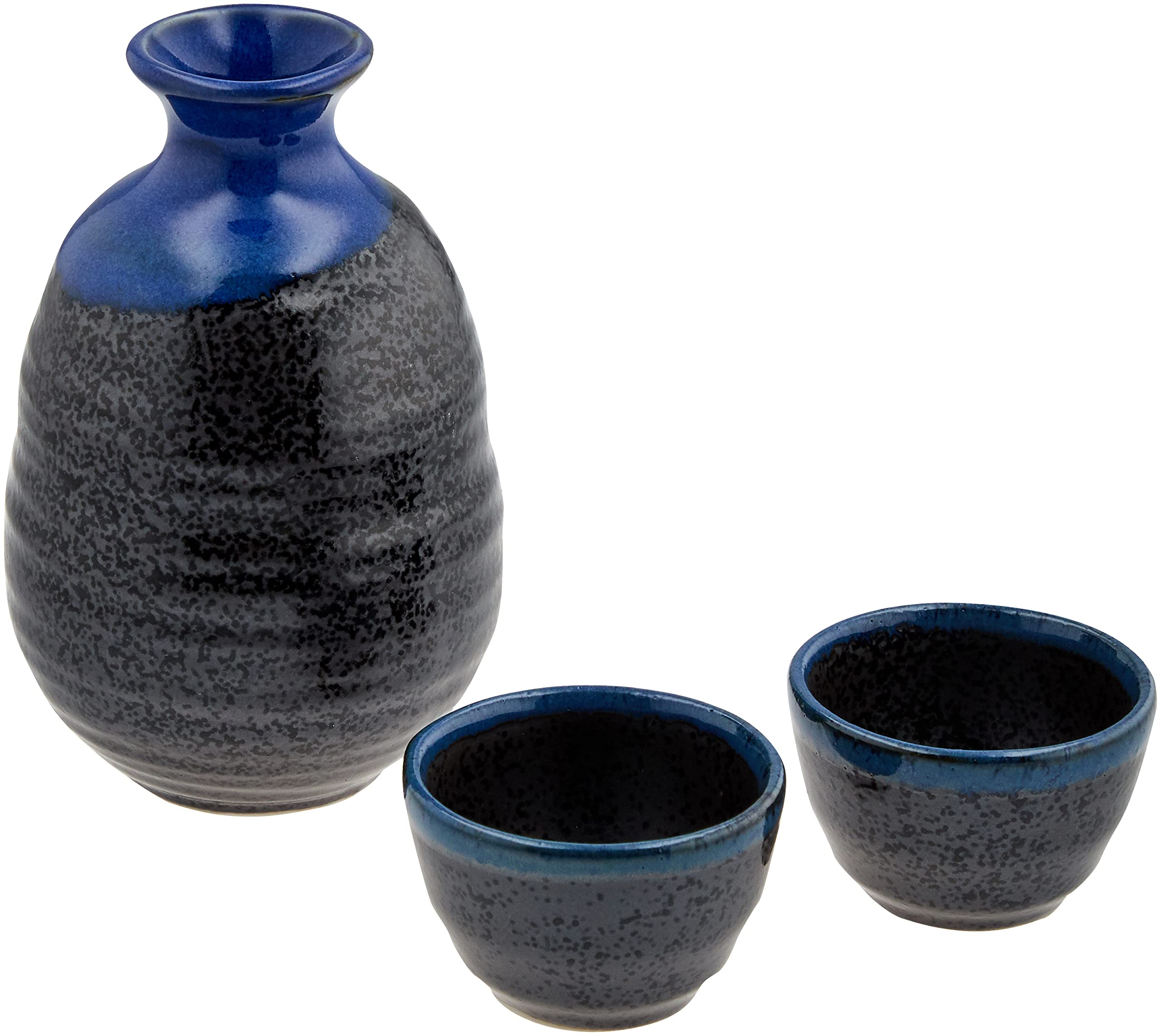 Kintoen Mino Ware Sake Tokkuri Guinomi Ochoko and Sakazuki Tenmoku 280ml for Japanese sake and hot Takada Comes in a gift A perfect Set (sake
