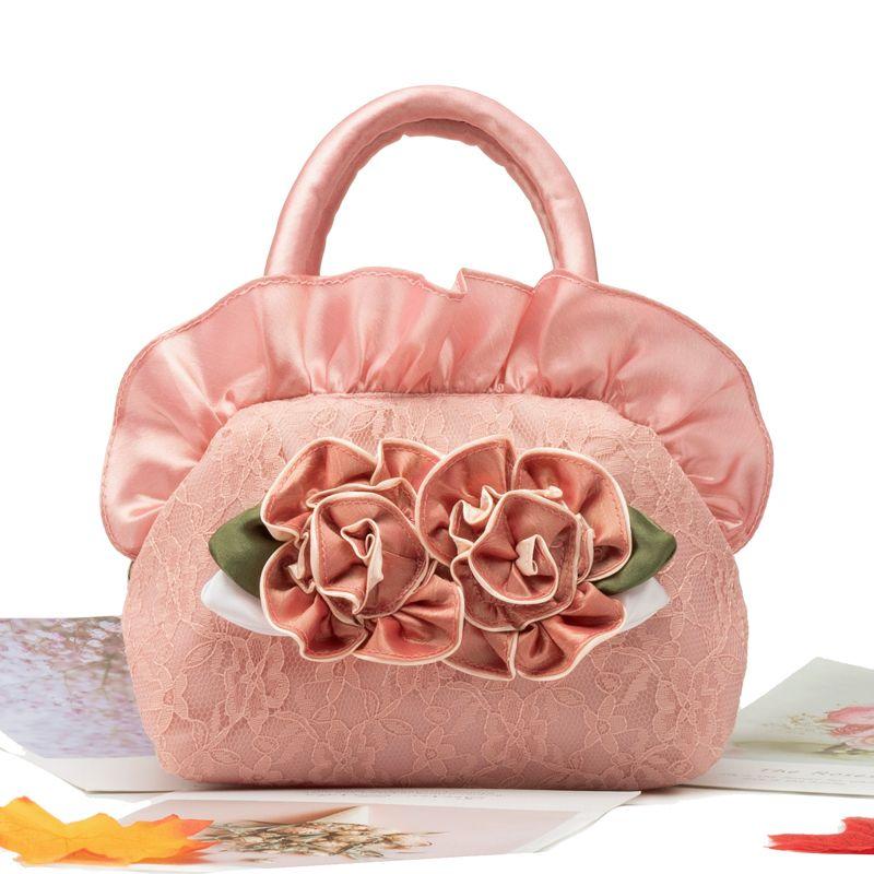 Women Summer Portable Cloth Bag Sweet Lace Flower Small Bag Zipper Mobile Phone Bag