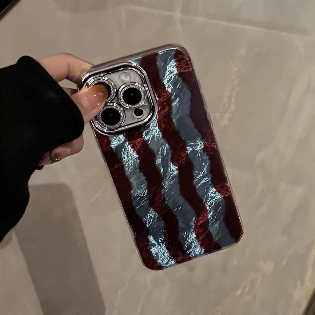Contrast Color Wave Striped Mobile Phone Case Suitable for 16 Apple 17 Promax Lens Film Iphone14 Retro 12 Premium