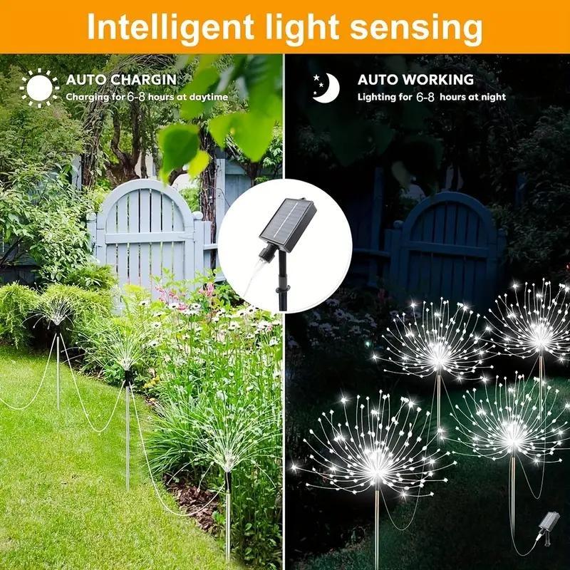 LED Solcelle Fyrverkerilamper Utendørs Vanntett Solcelle Hage Eventyrlys For Plen Gangsti Terrasse Gård Fest Juledekorasjon