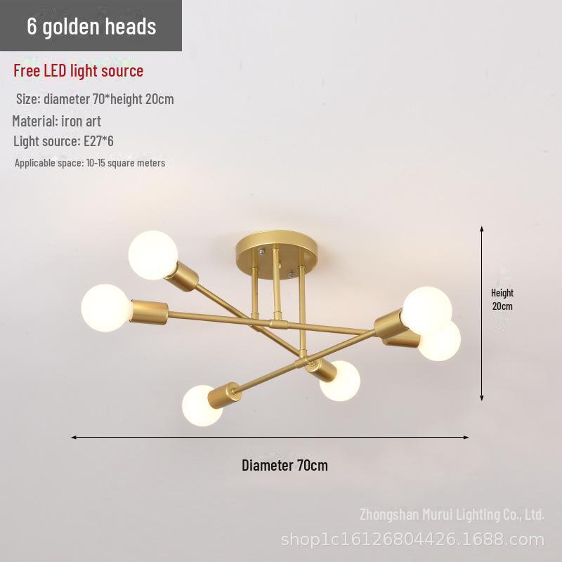 Industrial Style Multi-Head Branch Chandelier for Living Room and Bedroom