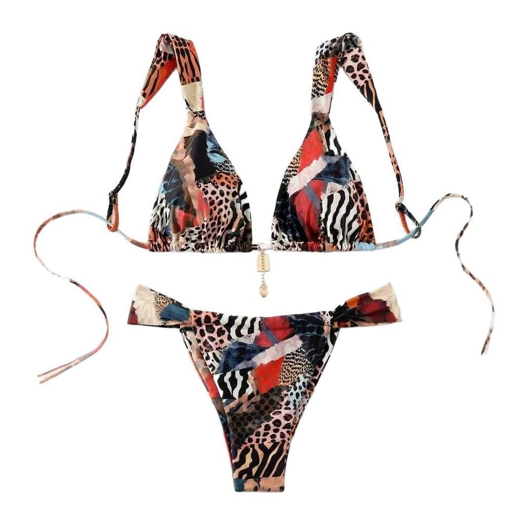 European And American Swimwear New Sexy Bikini Print Lace-Up High-End Hot Girl Clothing Pure Desire Swimsuit Women