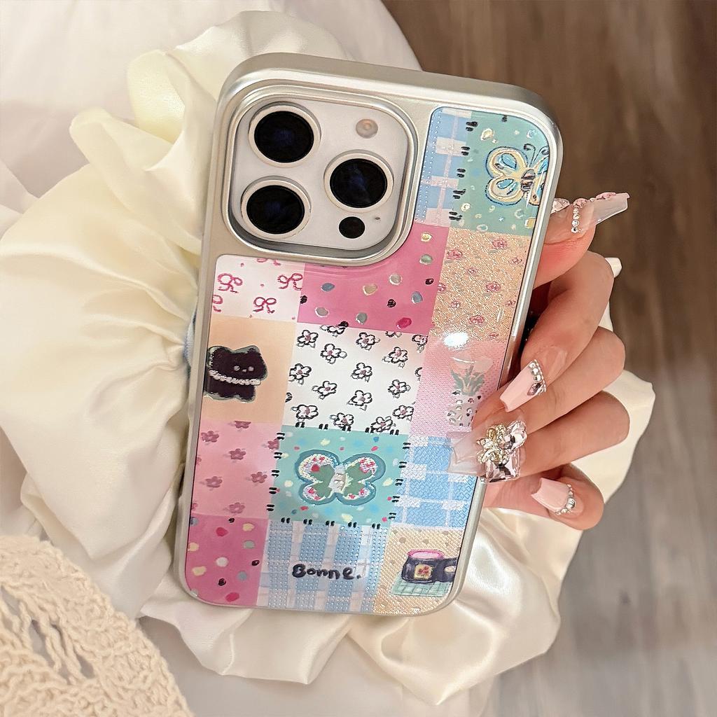 Gilt Ins Lattice Stitching 16pro Max Mobile Phone Case Iphone17 Apple 15 Electroplated High-quality Mobile Phone Case