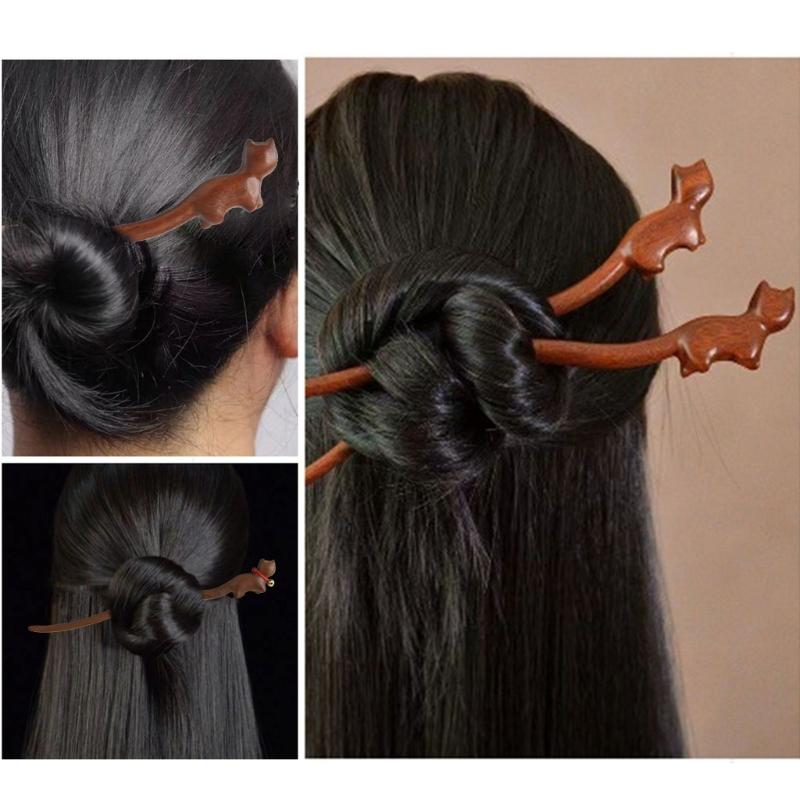 Lovely Cats Theme Hairpiece Cats Hairpin Comfortable Wood Texture Hair Decors Cats Hair Clip Suitable for Daily Wear