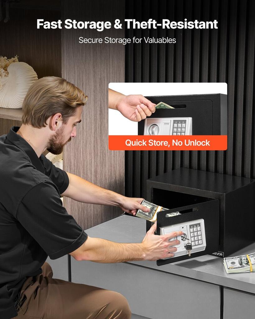 0.6 Cubic Feet Drop Safe, Drop Slot Safe Box with Password and Turn Knob, Heavy Duty Compact Cash Depository Box with a Front Lock Slot for Cash, Bank