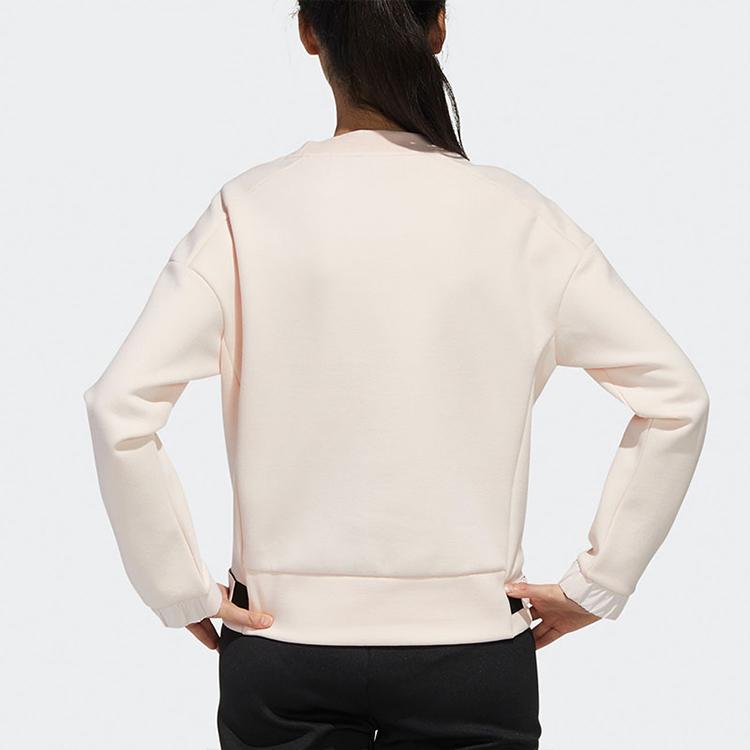 Adidas Style Soft Sweatshirt With Logo Print, Cropped Casual Sport Women Sweatshirt Pink GM1460