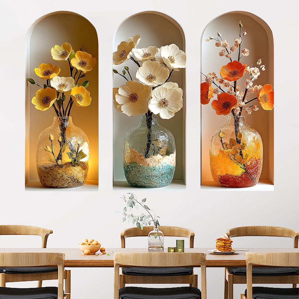 Simulated Three Color Glass Vase Study Room Bedroom Dining Room Background Wall Decorative Stickers