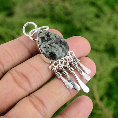 Pear Natural Green Rice Jasper Boho Mother Pendant Jewelry 925 Sterling Silver