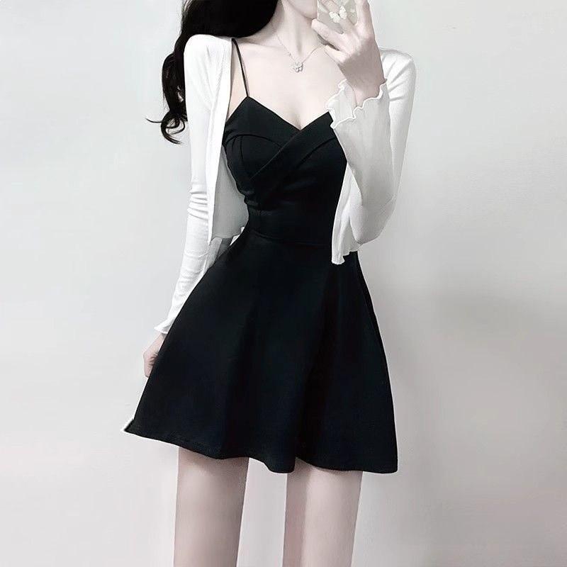 Knit Fabric Summer Slip Dress With Sleeveless Ties For Casual Night Out