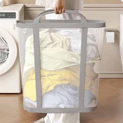 Nylon Mesh Laundry Basket Large Capacity Portable Dirty Clothes Organizer Breathable Foldable Wall Mounted Clothes Basket