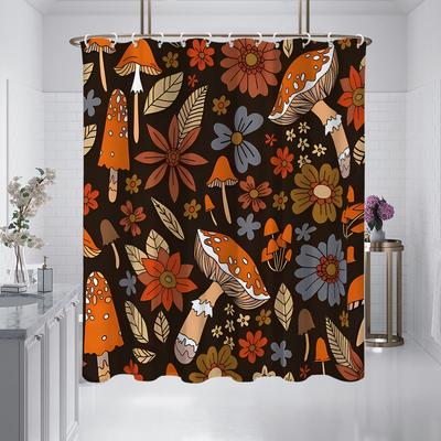 1 Piece of 180x180cm Orange Mushroom Digital Printing Shower Curtain Partition, Bathroom Waterproof and Mold Resistant